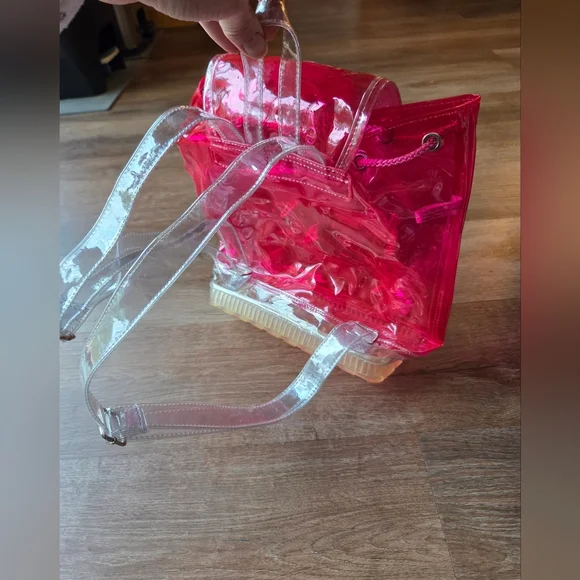 Vintage Rare 1998 BARBIE AVON Collab Hot Pink Clear Vinyl Backpack Purse